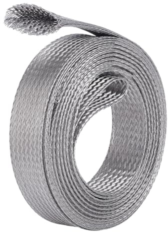 UNICRAFTALE Manicotto intrecciato in acciaio inox da 1,8 cm W per schermatura dei cavi, cinghie di protezione a terra, rete metallica piatta, flessibile, espandibile, scalabile, per proteggere i cavi