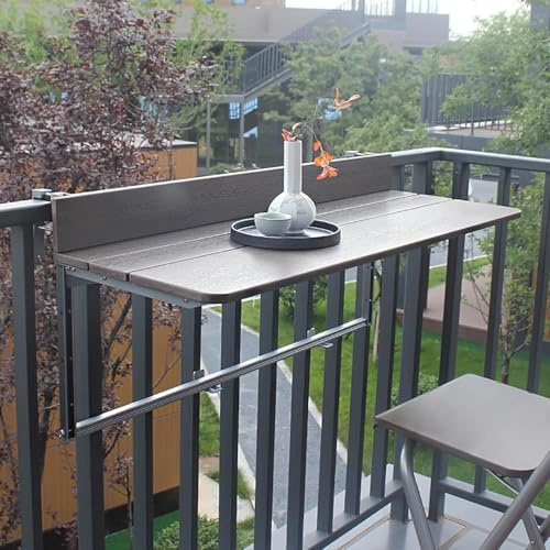 Table de balcon pliable réglable – Barre suspendue pour terrasse, patio et jardin – Convient aux balustrades et balustres (60 x 37 cm) – Parfaite pour les petits espaces