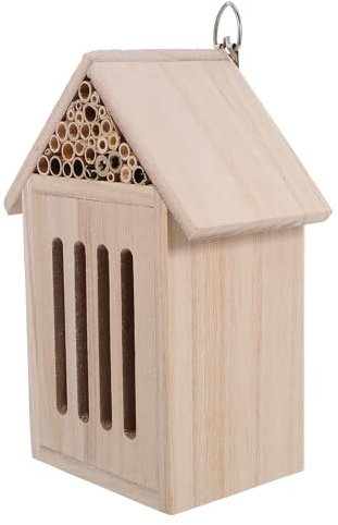 Angoily Wooden Insect Hotel for Garden and Backyard, Natural Wood Bee House with Hanging Design, Outdoor Bug Habitat for Ladybugs, Butterflies, and Beetles, 11x9x21cm