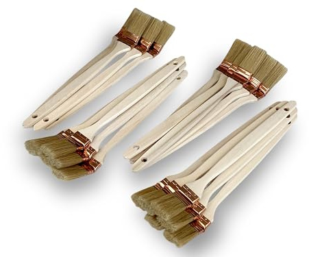Lot de 24 pinceaux radiateur Plats à tête coudée | Largeur 40 mm | Soie Blanche | Virole cuivrée | Manche en Bois | Idéal pour Angles, Volets, Coins, tuyaux et Bords | Kibros 340P_40x24