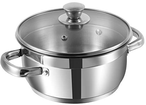 Vinod Two Tone Stainless Steel Sauce Pot/Saucepan with Glass Lid - Steam Vent, Sturdy Handle Induction Bottom (18cm,2.3 LTR,for 2-3 People)
