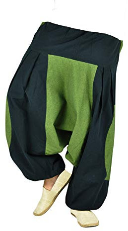 virblatt - Haremshose Damen | 100% Baumwolle | Aladinhose Damen Goa Hose Hippie Hose Damen Pumphose Pluderhose Yoga Hose Hippie Kleidung - Himmel S-M grün