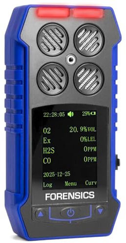 Detector de 4 Gases | O2, CO, H2S, LEL | EU Certificado de Calibración. | Pantalla a Color | Batería Recargable de Iones de Litio |