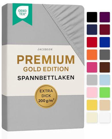 Jacobson Premium Spannbettlaken 200 g/m² Jersey Boxspringbett & Überlänge (XL 180x200-200x220 cm, Grau)