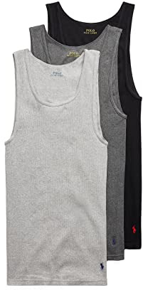 POLO RALPH LAUREN Classic Fit w/Wicking 3-Pack Tank Undershirts Andover Heather/Madison Heather/Black LG