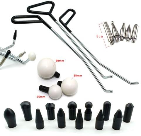 Houshan Paintless Dent Repair Tools Dent Removal Rods with Awl Head Paintless Dent Removal Kit Car Auto Body Dent Removal of Hail Dents and Door Ding (3pcs Rod 20 pcs Pen)