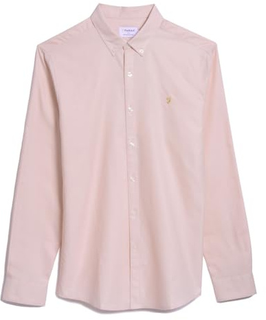 Farah - Men's Shirt, Brewer Slim Fit, Organic Cotton, Indigo Oxford Shirt, Casual-Style Shirt, Pink, XXL