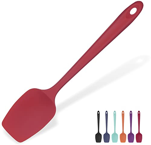 Heat Resistant Silicone Spoon Spatula: U-Taste 315℃ Heat Proof Flexible Seamless Rubber Spatula, Baking Cooking Silicon Kitchen Utensil for Nonstick Cookware Mixing Stirring Scraping (29cm, Red)
