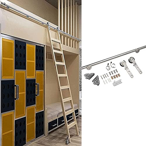 Hardware con scala in acciaio inox (traccia di esposizione 100 cm), set completo di hardware per cavalcata scorrevole a scaletta + guida di prolunga (nessuna scala), con ruote a rulli da pavimento