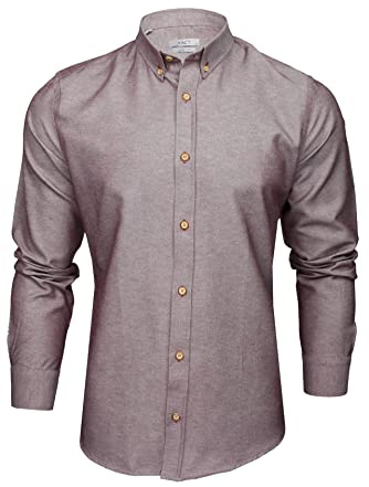 Xact Mens Chambray Shirt, Button-Down Collar, Long Sleeved, Slim Fit (Burgundy) XL