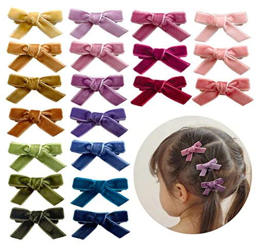 Lazos de terciopelo para niñas pequeñas, 20 pinzas para el pelo de bebé, pasadores de pelo totalmente forrados para bebés y niños pequeños Cherssy