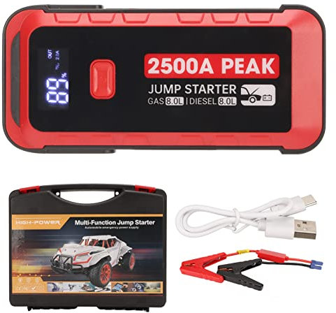 Démarreur de Saut de Batterie de Voiture, 2500A 25800mah Démarreur de Saut de Charge USB, Démarreur de Voiture à écran LCD Rechargeable, Convient pour Le Camping Véhicules 12V