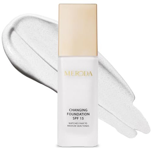 MERODA® Changing Foundation SPF 15 [LIGHT TO MEDIUM SKIN] - Foundation Color Changing - Farbwechselnde Foundation für Reife Haut - Make Up Hautton Anpassend - Foundation Gesichts Make Up