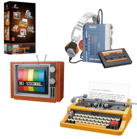 JMBricklayer Retro TV CD-Player Schreibmaschine Bausteine Set, 20131 Vintage Haushaltsgeräte Klemmbausteine, Haus Deko Bausatz, Retro Spielzeug für Erwachsene und Jungen