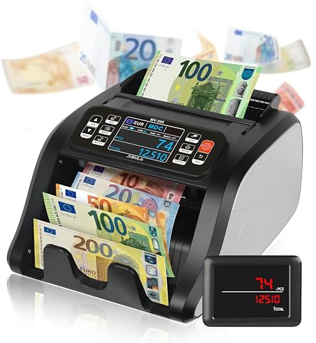 Jubula MV-300 - Compteuse de billets de banque mixtes avec détection avancée de faux billets en 8 points | EUR, USD, GBP | Valorisatrice de billets | Sûre et Précise | Compteur de valeurs pour billets