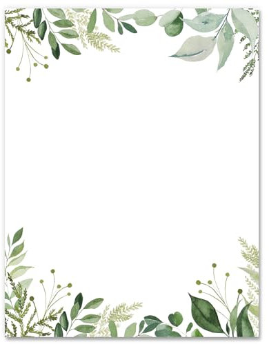 60 Sheets Greenery Stationery Paper Green Leaves Border Letterhead Paper 8.5 x 11 In Watercolor Spring Summer Letter Writing Papers for Notes Greeting Card Invitation Office School Printing