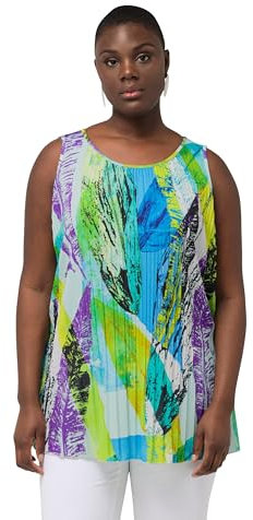Ulla Popken Damen große Größen Übergrößen Plus Size Plissee-Blusentop, Classic, Rundhals, ärmellos Pistazie 50+ 828633410-50+