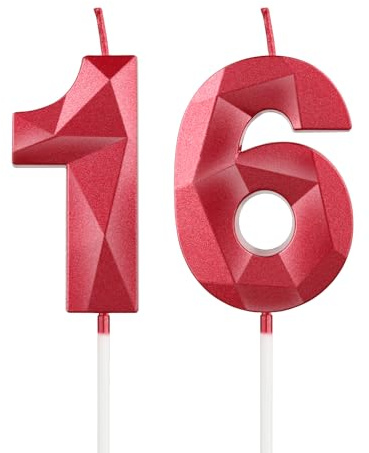 mciskin Red 16th Birthday Candles, 3D Number 16 Candles for Cake, Girls Boys 16th Birthday Decorations,Pearl Red Candle Cake Topper Decorations for Birthday Party Weddings Anniversary Supplies