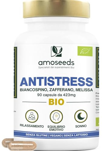 Antistress BIO | Biancospino, Zafferano, Melissa | Equilibrio Emotivo, Rilassamento, Riduce la Tensione Nervosa | 90 capsule | Qualità Superiore