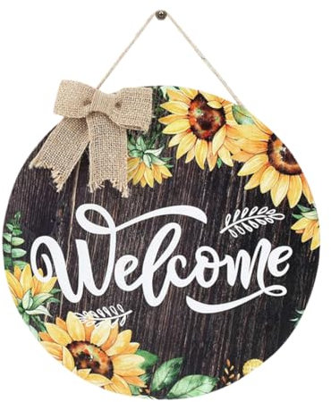 KGDUYC Carteles y placas decorativas Corona de bienvenida para la puerta principal, letrero de pared de madera rústica, letrero de bienvenida para la decoración de la puerta principal de la granja