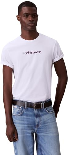 Calvin Klein Uomo T-Shirt Maniche Corte Glitched Logo Classic Tee in Cotone, Bianco (Brilliant White), XL