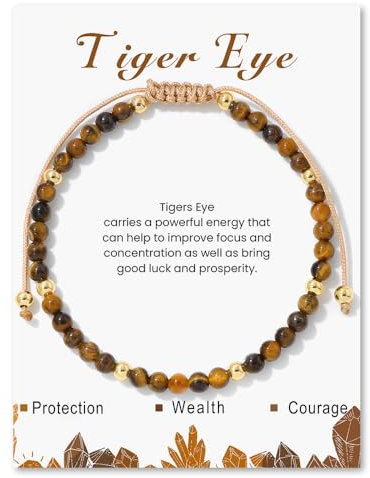 GoPaw 4mm Stretch Armband aus Echten Naturstein Perlen, Armband Heilsteine Damen, Edelstein Armbander Damen Perlenarmband Yoga Armbands für Fraun Mädchen Damen (Einstellbar Tigerauge)