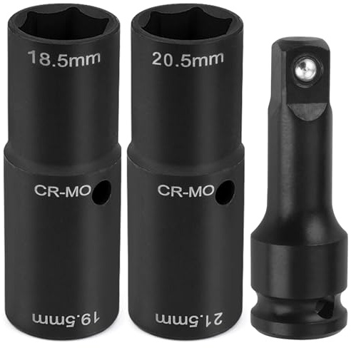 ELNLE Radmuttern Nuss 19,5 18,5 20,5 21,5 mm Doppelkopf Radmutternschlüssel Für Ford Nuss, 1/2 Chrom-Molybdän-Stahl Felgen-Kraft-Stecknuss-Satz Kompatibel mit Ford Land Rover