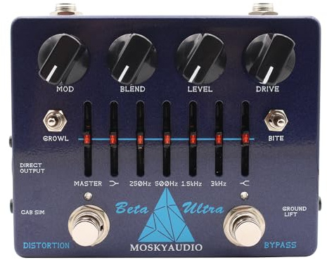BETA ULTRA Pedal de efecto de preamplificador de distorsión de graves eléctrico, ecualizador gráfico de 6 bandas con salida de auriculares de 1/8 pulgadas