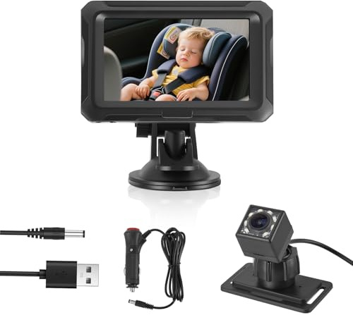 Baby Car Camera 1080P HD, 4.3 Display Baby Monitor for Car, USB & 12V Powered Car Seat Camera for Rear Facing Infant, Upgraded Night Vision & 150° Wide Angle, Tool-Free Installation (Fit EV/Pets)