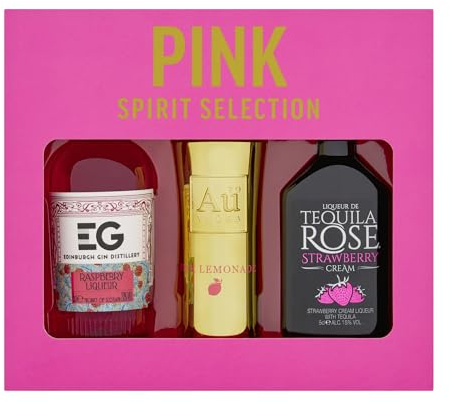 Pink Trio Selection – Premium Mini Alcohol Bottles Gift Set, AU Vodka, Tequila Rose & Edinburgh Gin Liqueur, Raspberry - Small Pink Gifts for Women, Christmas - Perfect Ladies Hamper Gifts for Her