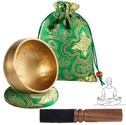 Tibetansk Sound Bowl Set Ø 8cm, Tibetansk Singing Bowl för Yoga Meditation och Avkoppling, Messing Singing Bowl med trä Mallet Sound Bowl Kudde och förvaringsväska