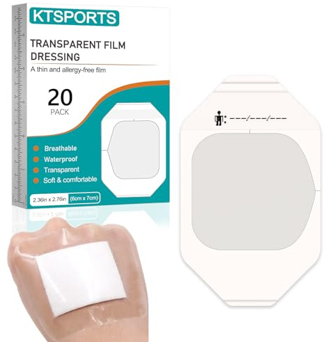 20 stycken filmförband 6 cm x 7 cm transparent förband | Steril och ventilerande, vattentäta förband för att skydda sår, töjning fixering och eftervård för tatueringar