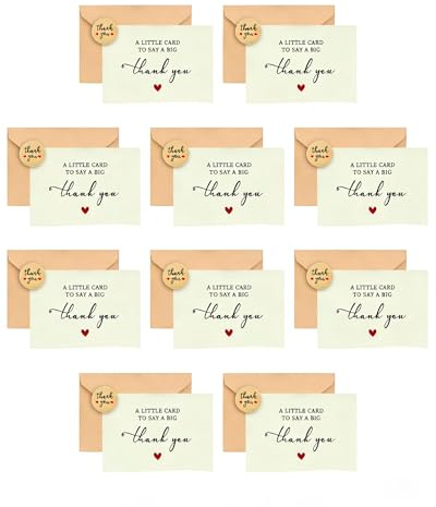 TBCDS Biglietti di Ringraziamento 10 pezzi, con Buste e Adesivi - Set Completo per Esprimere Gratitudine a Maestra, Amici, Famiglia, Colleghi. Regalo Perfetto.