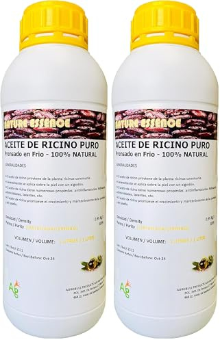 | ACEITE DE RICINO 100% PURO, NATURAL Y PRENSADO EN FRIO | FABRICANTE NACIONAL | Uso para cara, cabello, uñas, etc | FORMATO AHORRO | (1 litro) (Paquete de 2)