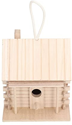 Prevessel Nichoir à Oiseaux en Bois Suspendu, Cabane en Rondins pour Décoration de Jardin Extérieur, Abri Sûr et Durable pour Oiseaux 6,7x6,7x7,1 Pouces