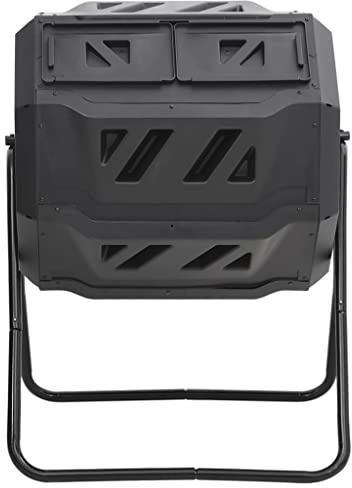 Compostiera da giardino da 160 l, con due camere, contenitore per compost girevole a 360 gradi, in plastica, per rifiuti da giardino, 73 x 64 x 95 cm, nero