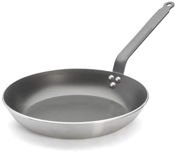 De Buyer 8180.30 'Schock' Pfanne rund antihaftbeschichtet – mit Stahlgriff genietet – Beschichtetes Aluminium – Durchmesser 30 cm, Schwarz, Silber