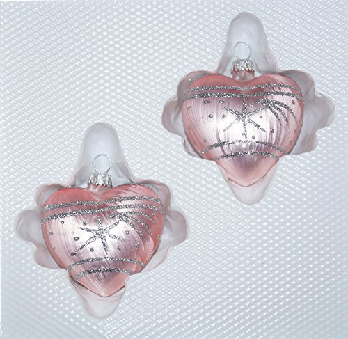 2 TLG. Glas-Herzen Set in Ice Rosa Silber Komet - Christbaumkugeln - Weihnachtsschmuck-Christbaumschmuck