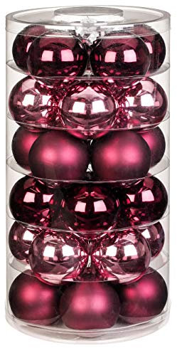 Inge Glas Weihnachtskugeln | Schöne Christbaumkugeln aus Glas | 30 Kugeln in Dose | Christbaumschmuck Weihnachtsbaumschmuck Weihnachtsbaumkugeln (Berry Kiss | rot Beere Glanz/matt)