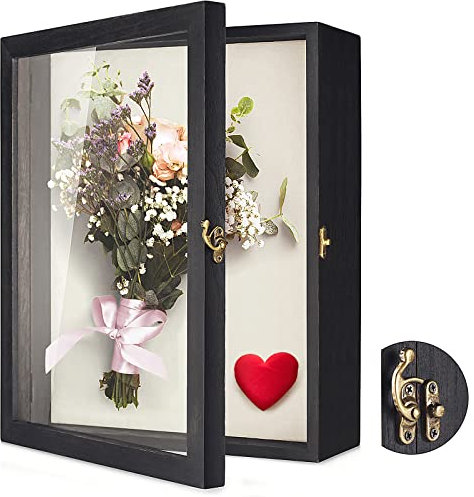 TJ.MOREE Blumen Große Schattenbox Vitrine Rahmen mit Glasfenstertür Bilderrahmen Hochzeitsstrauß Erinnerungsstücke Medaillen Fotos Erinnerungsbox für Andenken