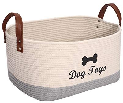 Brabtod Large cotton dog toy basket storage, 16.5x10.6x 7.5 puppy toy basket,puppy bins,laundry basket storage bin-Perfect for organizing pet toys,blankets,leashes,pee mats and diapers