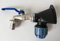 VOXTRADE PP Wandscheibe mit 3/4 Kugelauslaufhahn - 25mm PE, Wandwinkel 90°, Blau