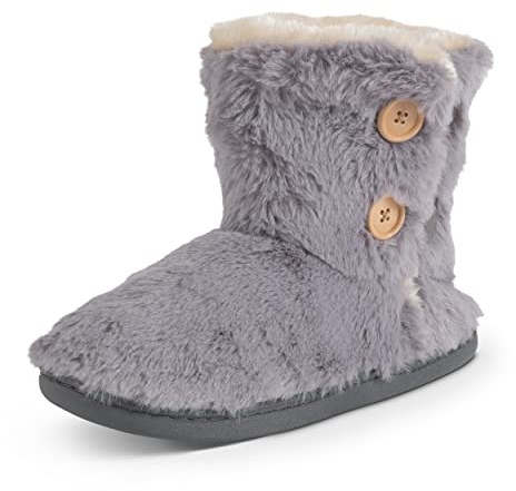 Polar - Pantuflas de piel sintética y espuma viscoelástica para mujer, con botones, suela cómoda de goma de felpa para el invierno, Piel gris., 39 EU