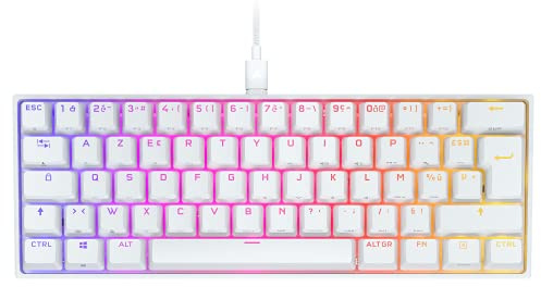 CORSAIR K65 RGB MINI 60 % Clavier de Jeu Filaire Mécanique – Switches Linéaires CHERRY MX RED – Touches PBT Double-Shot – Compatible iCUE – AZERTY FR – PC, Mac, Xbox – Blanc