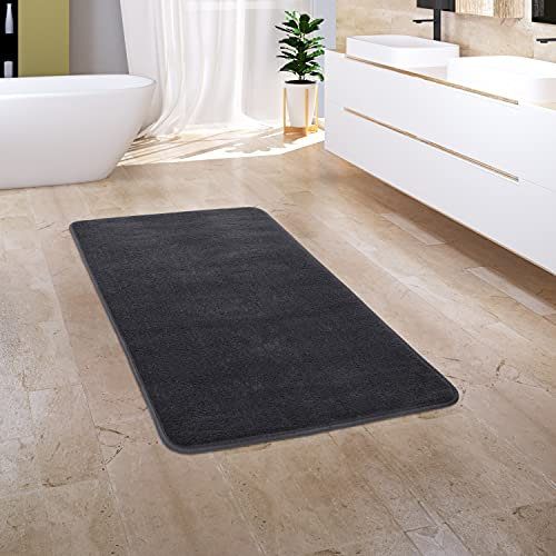 Paco Home Badezimmerteppich Badematte Badteppich Badvorleger Duschvorleger Waschbar Flauschig Memory Foam 3D Effekt, Grösse:60x100 cm, Farbe:Anthrazit 2