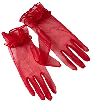 bmactosh Guanti da donna in tulle, ideali per feste di fine anno, feste serali, guanti corti da sposa, Rosso scuro, taglia unica