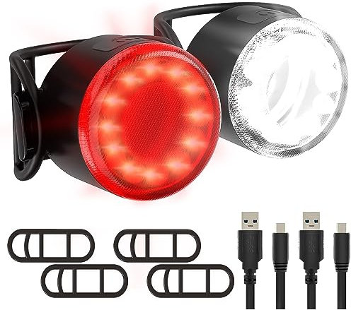 Hybrid LED Bike Lights Set - USB Rechargeable Front & Back Lights - Waterproof, 6 Modes, Easy Mount for Road & Mountain Bikes