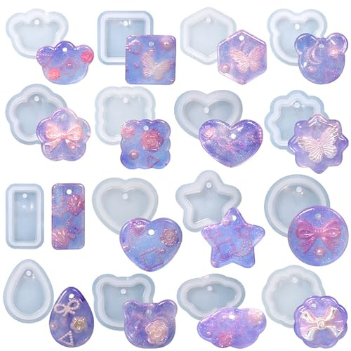 16 Pack Pendant Mold Earring Mold Rectangle Pendant - Resin Casting Silicone Molds for Home Decor & Candle Making Wave Spiral Mold