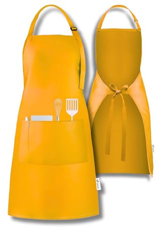 Viamart® Premium Kochschürze für Damen & Herren - Küchenschürze & Grillschürze BBQ - Verstellbar mit Langen Bändern & Schnalle - 3 Große Taschen - Waschbar 60°C