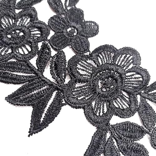 Spetsbroderi, blommor rosapplikationer för sömnad eller strykning urholkning gör-det-själv spets kläder applikation för bröllopsklänningar dekoration reparation kläder ryggsäckar jeans mössa-svart